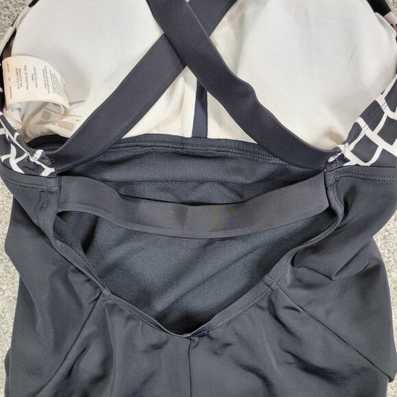 Nike Rush High Neck One Piece Swimsuit Womens M Black White Geo Criss Cross Back - Picture 14 of 16